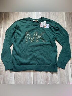 Dark Green Sweatshirt with Gold Studded MK Logo